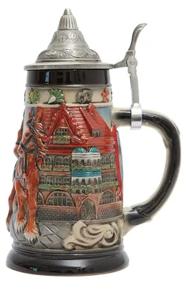 Bierkrug 0,8 L Keramik mit Zinndeckel Oktoberfest-Design