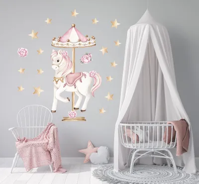 Productafbeelding van Wandstickers voor Kinderkamer met Draaimolen en Ponies