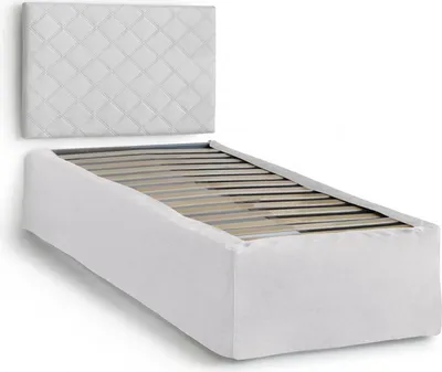 Produktbild von Einzelbett Cleofe, Kopfteil-Set aus Kunstleder mit orthopädischer Basis und Volant, 100%  Italy, geeignet für Einzelbett, für 80x190 cm Matratze, Weiß