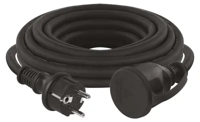 Verlängerungskabel 5 m / 1 Steckdose / schwarz / Gummi-Neopren / 250 V / 1,5 mm2