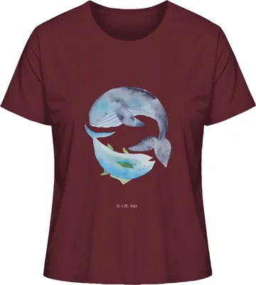 Produktbild von Mr. & Mrs. Panda Baumwollshirt Damen Walfisch Thunfisch Größe S - Burgundy - Geschenk, T-Shirt für Frauen, Spruch Lustig, shirt, Witz, Des Tages, Wahl, Tunfisch, Oberteil