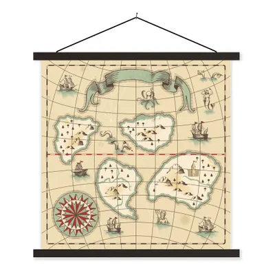 Produktbild von MuchoWow® Textilposter Kinderillustration einer Schatzkarte mit fantastischen Meeresbewohnern 40x40 cm mit schwarzem Rahmen - Fotos