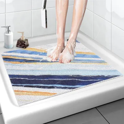 Immagine prodotto di Tappetino antiscivolo per doccia, 60x60 cm, in PVC, effetto marmo, colore blu e oro