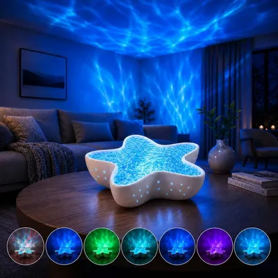 Productafbeelding van LED-sterrenhemelprojector, zeestervorm - Nachtlamp met 7 lichtmodi, traploos dimbaar, 1200mAh batterij, USB-C, voor kinderen en volwassenen