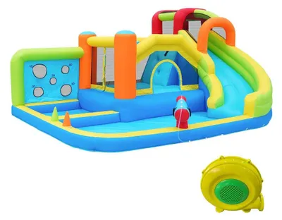 Obrázek produktu pro Hrací konstrukce do aquaparku, zábavný tobogán, prvky s trampolínou, modrá barva