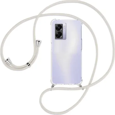 Produktbild von Handykette Backcover-Schutzhülle mit Band (Metall silberfarben) für Realme Narzo 50 5G, A57 / A77 - broken white