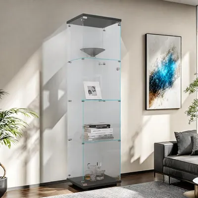 Immagine prodotto di Vetrina in vetro temperato a 4 strati, 1 porta con serratura, autoportante, dimensioni 43x36x164 cm, colore nero