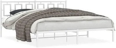 Produktbild von Bettgestell mit Kopfteil Bettrahmen Metallbett Einzelbett/Doppelbett Gästebett Jugendbett Metallrahmenbett mit Lattenrost für Schlafzimmer Metall Weiß 183x213 cm