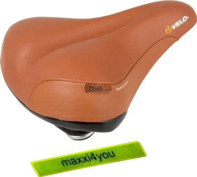 Image de Selle de vélo Velo Tour Ela X Gen avec suspension élastomère en marron, bande réflexe maxxi4you incluse