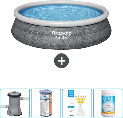Immagine prodotto di Bestway piscina gonfiabile rotonda ad ambientazione rapida - stampa rattan - 457 x 84 cm - inclusa pompa - filtro - strisce reattive - cloro