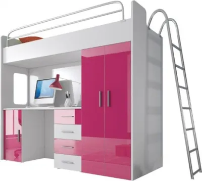Immagine prodotto di Letto a castello matrimoniale rosa letto a castello in legno ragazza lucido con scrivania armadio