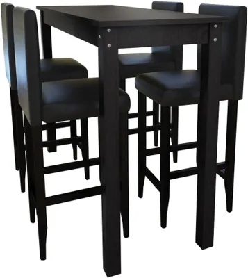 Produktbild von Schwarzes Barset mit Bartisch und 4 Barhockern, 115 x 55 x 107 cm, modernes Design für kleine Küchen und Esszimmer, aus MDF und Kiefer mit gepolsterten Barstühlen