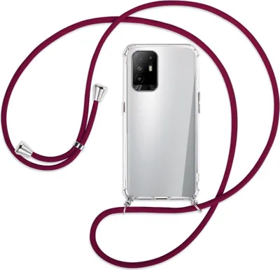 Produktbild von Handykette Backcover-Schutzhülle mit Band (Metall silberfarben) für Oppo A94 5G / F19 Pro+ 5G - dunkelrot