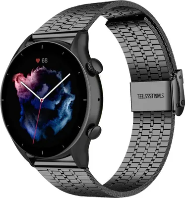 Produktbild von Strap-it Edelstahlarmband - Kompatibel mit Amazfit GTR 3 (Pro) Armband Ersatzarmband Edelstahl - Verstellbarer Verschluss - Hochwertiges Material - für Smartwatch 22mm Armband Schwarz