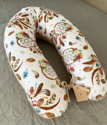 Produktbild von 170 cm M/L Kissen Seitenschläferkissen Schwangerschaftskissen Stillkissen Bezug Waffelpique TAUPE/ Traumfänger BOHO Baumwolle Relaxkissen Schlafen