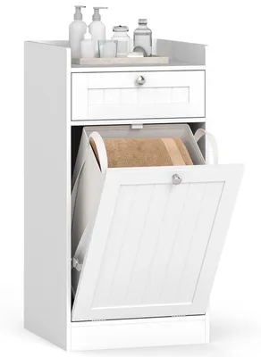 Productafbeelding van FANTASK badkamerkast met wasmand, vrijstaande wasmandkast met planken en 2 deuren