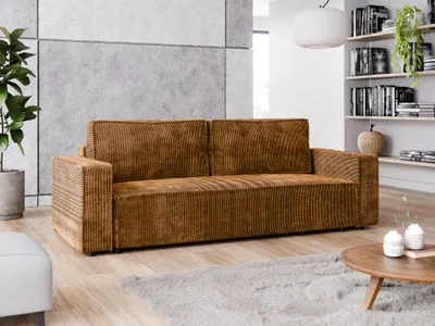 Produktbild von Schlafsofa mit Schlaffunktion DL und Bettkasten 200x140 Cord Poso Senfgelb BRIK Sofa 3-Sitzer
