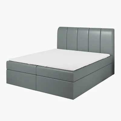 Produktbild von Boxspringbett KALF 180x200 mit Bettkasten, Topper und gepolstertem Kopfteil. Farbe: Grau
