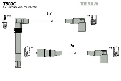 Produktbild von TESLA T589C Zündkabelsatz Zündleitungssatz für AUDI 100 Limousine (4A2, C4) A6 Avant (4A5, C4) A6 Limousine (4A2, C4) 100 Avant (4A5, C4) V8