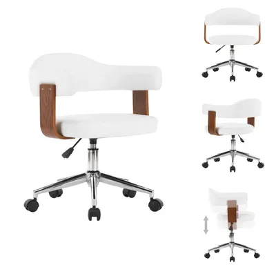Image de vidaXL Chaise de bureau pivotante Blanc Bois courbé et similicuir - Chaises de bureau