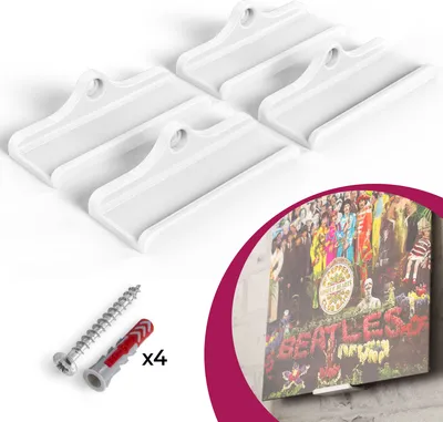 Produktbild von Schallplatten Wandhalterung passend für LP Disc Vinyl Halter Universal 4 Stück Set Weiß