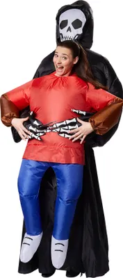 Produktbild von Selbstaufblasbares Aufsitzkostüm Sensenmann - schwarz/rot/blau