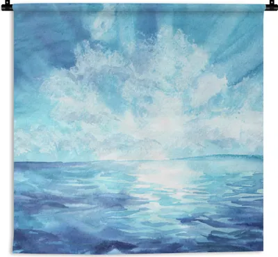 Produktbild von MuchoWow® Wandteppich Wandbehang Meer - Himmel - Sonne 150x150 cm Tapisserie Dekoration Wandtuch - Wohnaccessoires - Modernes