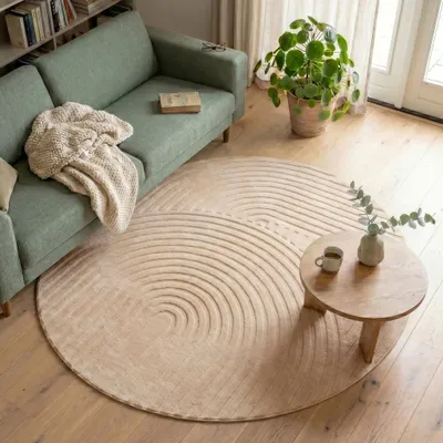 Produktbild von Volero - Runder Teppich Wohnzimmer - Charm Curves Beige - Ø 200 cm - Wohnzimmer, Esszimmer, Schlafzimmer - Modern, Skandinavisch