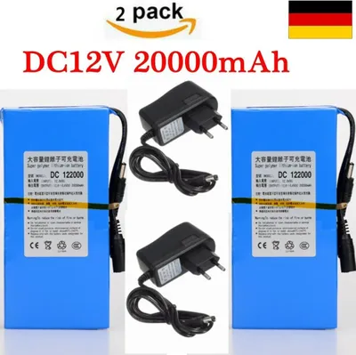 Produktbild von 2 Stück 20000mAh Wiederaufladbare Li-on Batterie Akku Ladegerät DC 12V Für Kamera CCTV
