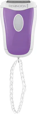A close-up studio shot of a purple and white Remington women's shaver.
