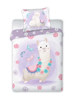 Obrázek produktu pro Bavlněné povlečení 100x135 Lama fialový povlak na polštář 40x60 dětské povlečení Faro 23