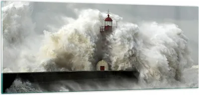 Produktbild von Bilder auf glas - Leuchtturm Ozean Sturm - 100x40cm - Glasbilder - Wandbilder - Kunstdruck - zum Aufhängen bereit - Wanddekoration aus Glas - Glas Bilder - Wandbild auf Glas - GAB100x40-2442