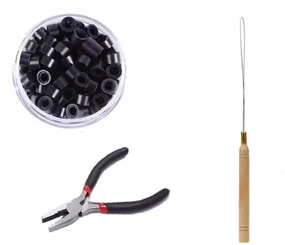 Immagine prodotto di Microanelli in silicone con pinza e ago per microanelli – 100 microanelli – neri – con pinza – ago per microanelli – set da 3 pezzi – CHPN
