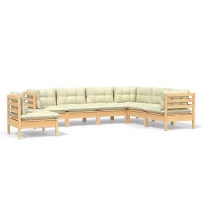 Produktbild von vidaXL 7-tlg. Garten-Lounge-Set mit Creme Kissen Massivholz Kiefer