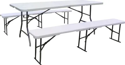 Produktbild von Set aus klappbarem Gartentisch + 2 Klappbänke "Foldy" - Weiß