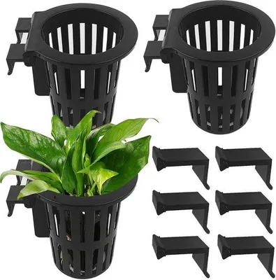 Produktbild von Famanu Pflanzenpot Aquarium - Wasserpflanzen Halter mit Saugnapf - 6,5 x 10,5 cm - Schwarz