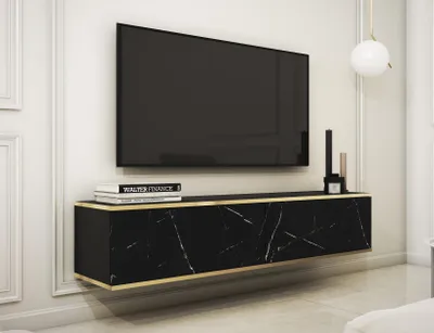 Produktbild von AX LIVING Wohnzimmer Lowboard Orkis Marmor 135 cm Schwarz