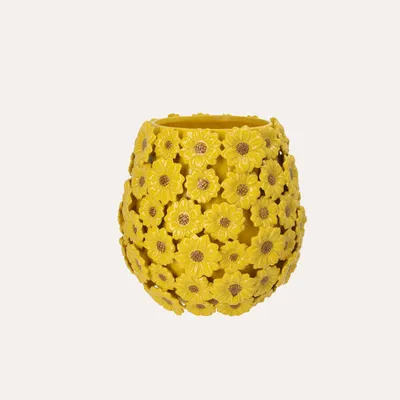 Image de KEYHOMESTORE | Vase décoratif en céramique avec des marguerites jaunes, hauteur 28 cm