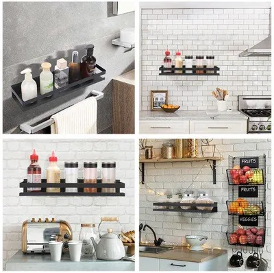 Immagine prodotto di Uniqoos® Set da 2 mensole a parete in acciaio inossidabile nero – soluzione di stoccaggio da montare a parete, ideale per cucina e bagno, resistente alla ruggine, facile da installare