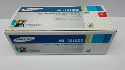 A Samsung toner cartridge box, viewed from a slightly elevated angle.