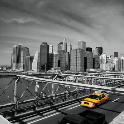 Obrázek produktu pro New York Art Print Picture - Žlutý taxík na Brooklynském mostě (40 x 40 cm)