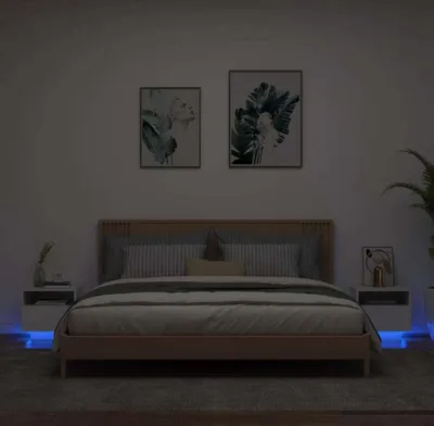 Produktbild von Design Möbel Nachttische mit LED-Leuchten 2er Set Weiß 40x39x37 cm - 2024 Neu