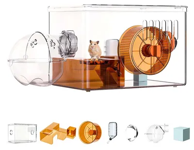 Produktbild von Biigdan 360° Vollansicht Belüftet Hamsterkäfig mit 7 Mäusekäfig Zubehör – Orange