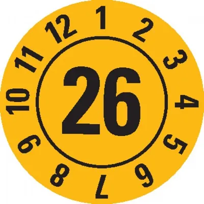 Produktbild von Dreifke® Jahresprüfplakette 26, gelb, Dokumentenfolie, Ø 30mm, 500/Rolle