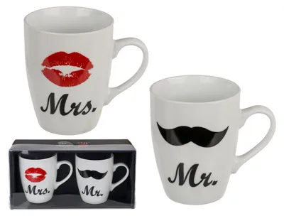 Produktbild von 2er Set Kaffeetasse Mr. und Mrs. Tassen Kaffeebecher Geschenk Keramik Becher