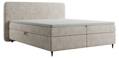 Image de Lit Boxspring 160x200 BOHO II Bouclé Beige avec surmatelas, 2 matelas & 2 coffres | Lit rembourré complet avec rangement