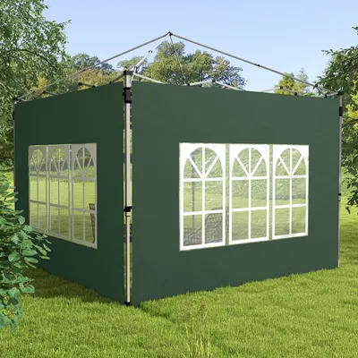 Produktbild von Seitenteile mit Fenster, Pavillon Seitenwand 2er-Set, Oxford-Gewebe wasserdicht, Grün  |  für 3x3 m & 3x4 m Pavillons  |  295 x 195 cm
