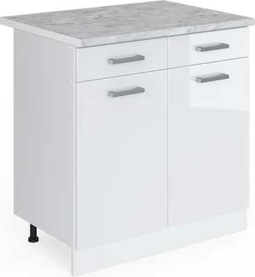 Produktbild von Vicco Küchenunterschrank R-Line, 80 cm , AP Marmor, Weiß Hochglanz/Weiß
