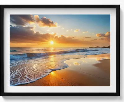 Produktbild von Sonnenuntergang über dem Meer– Wandbild mit Rahmen – Gerahmtes Bild  – Wanddekoration – 80x60 cm –  Schwarz Rahmen