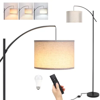 Produktbild von FIMEI Stoffschirm-Stehlampe 9W, stufenlos dimmbar, 3 Farbtemperaturen, Fernbedienung, E27-Leuchtmittel